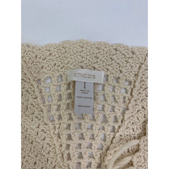 Chico’s Cream Cotton Cardigan with Fringe Size 1 - Picture 7 of 9